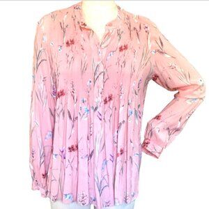Sundance Floral Half-Button-Front Pinch Pleat Bodice Tunic Top Sz M Pink 108K